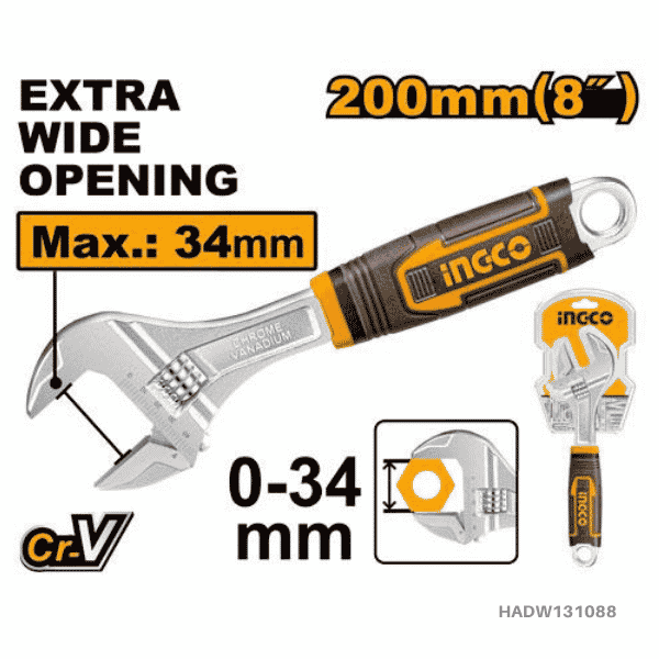 INGCO 8" Adjustable Wrench - HADW131088