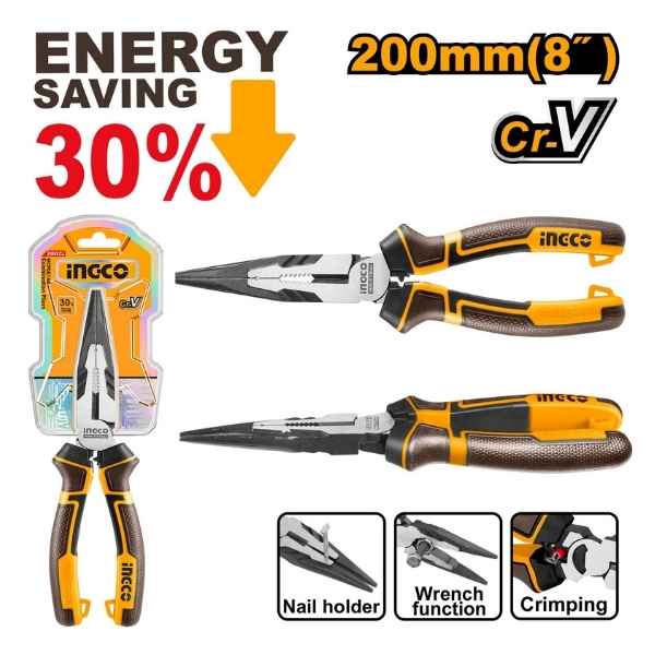 INGCO 8" High Leverage Long Nose Pliers - HHLNP28200