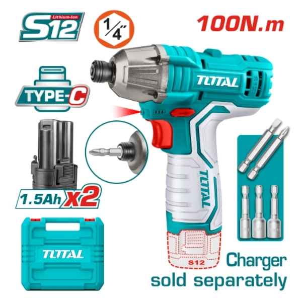 TOTAL 100Nm Lithium-Ion Impact Driver - TIRLI12015