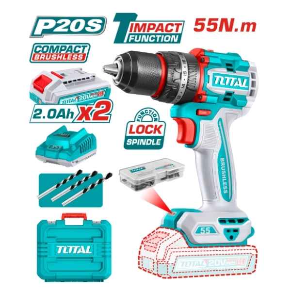 TOTAL 55Nm Compact Brushless Cordless Impact Drill - TIDLI20558