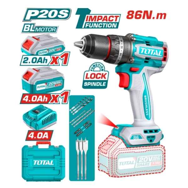 TOTAL 86Nm Brushless Cordless Impact Drill - TIDLI20868
