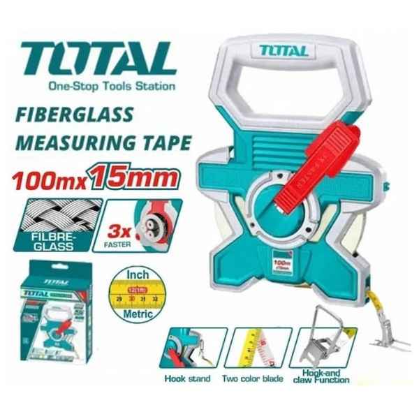 TOTAL 100m Fiberglass Measuring Tape - TMTF181006