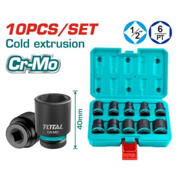 TOTAL 10Pcs 1/2″ Dr. Impact Socket Set - THISTD12101