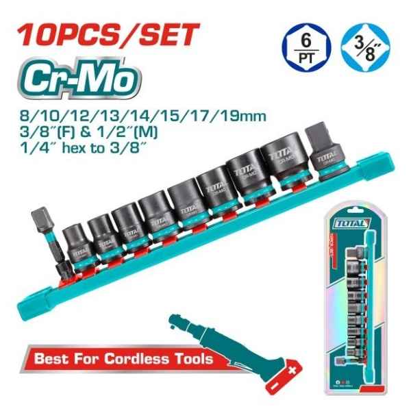 TOTAL 10Pcs 3/8″DR. impact socket set  - THTISD38104
