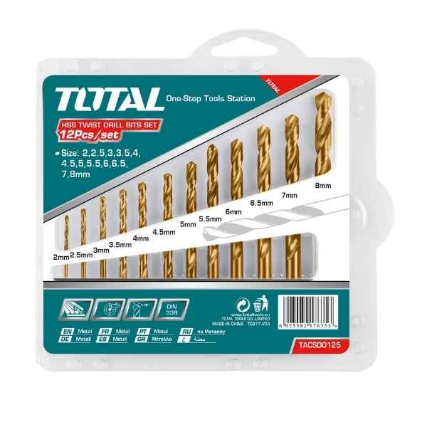 TOTAL 12 PCS HSS Twist Drill Bits Set - TACSD0125