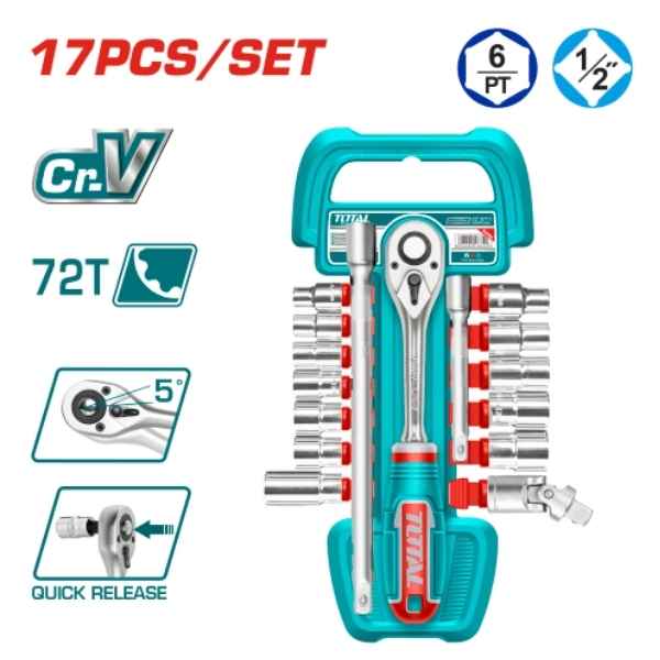 TOTAL 17 Pcs 1/2″ Socket Set - THT121171