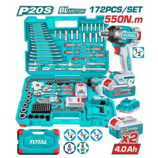 TOTAL 172 Pcs Cordless Impact wrench Tools Set - THKTHP41728