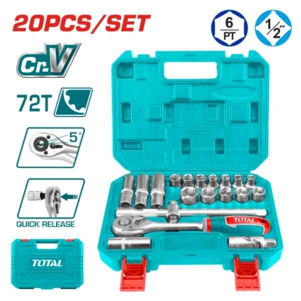 TOTAL 20 Pcs 1/2″ Socket Set - THT121201