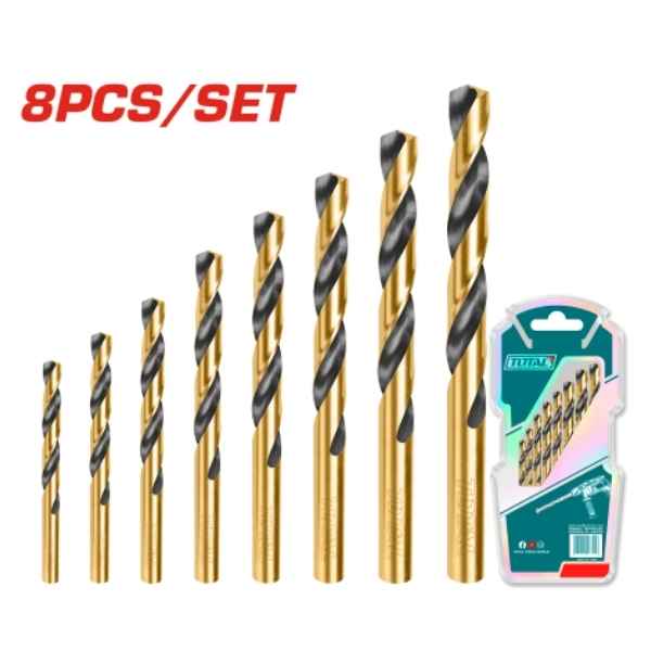 TOTAL 8 Pcs HSS Twist Drill Bits Set - TACSD0801